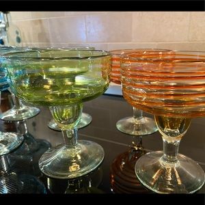 FINAL WEEK: ONE PAIR OF ORANGE Crate & Barrel Handblown Margarita Glasses